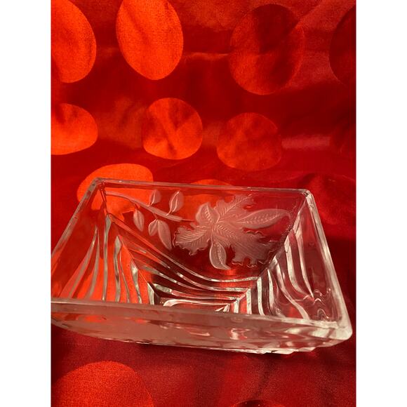 1989 FTDA Crystal Decorative Vase Candy Dish Bowl W. Germany etch leaf iris EUC - Picture 12 of 12